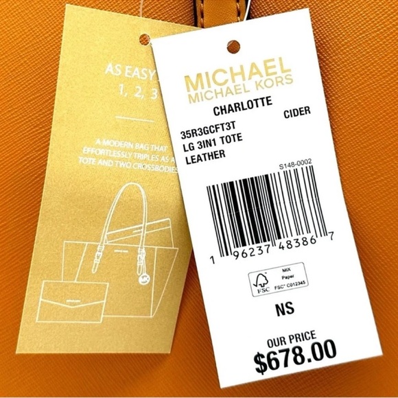 Michael Kors Charlotte LG Tote Bag 3 IN 1 Leather Shoulder Bag Cider - Picture 14 of 14